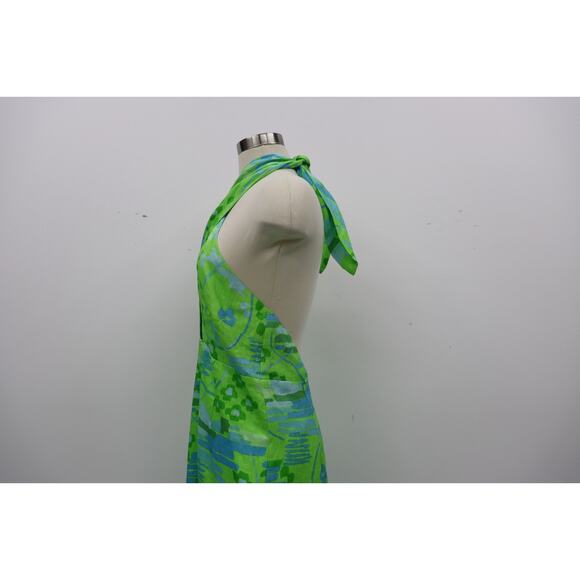 RHODE Paolo Linen Midi Dress Size 8 Retail $495 Tiki Hawaiian Inspired Wrap Neck - Picture 9 of 16